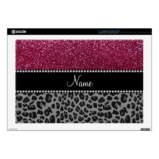 Personalized name plum glitter black leopard 17" laptop decals (Product)