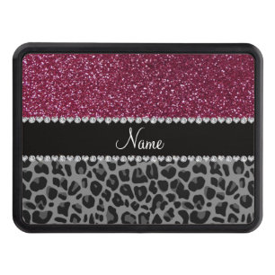 Personalized name plum glitter black leopard hitch cover