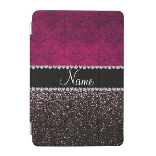 Personalized name plum pink damask black glitter iPad mini cover