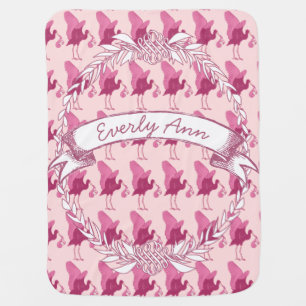 Personalized Name Plum Pink Garland Vintage Stork Stroller Blanket