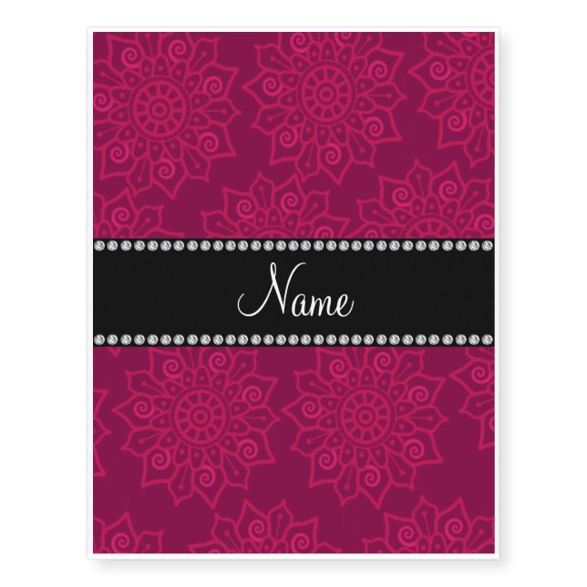 Personalized name plum purple intricate flowers temporary tattoos (Front)