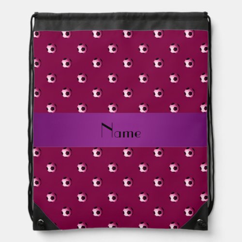 Personalized name plum purple soccer balls drawstring bag