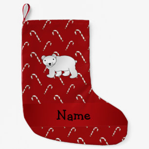 Personalized name polar bear candy cane pattern small christmas stocking