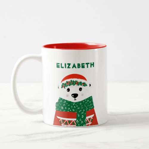 Personalized Name Polar Bear Christmas  Two_Tone Coffee Mug