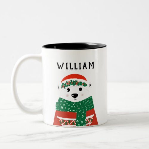 Personalized Name Polar Bear Christmas   Two_Tone Coffee Mug