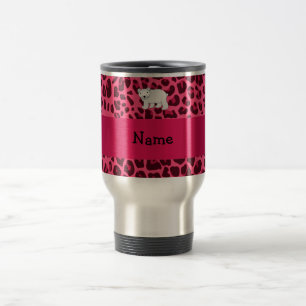 Personalized name polar bear pink leopard print travel mug