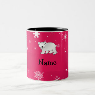 Personalized name polar bear pink snowflakes Two-Tone coffee mug