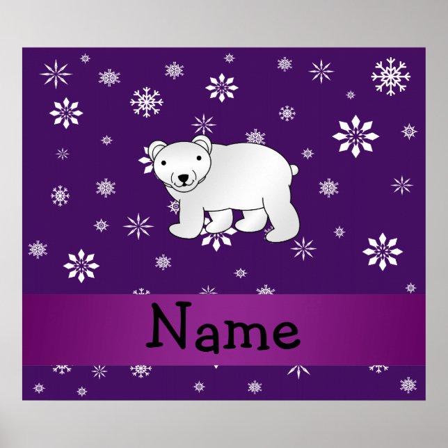 Personalized name polar bear purple snowflakes poster (Front)