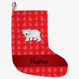 Personalized name polar bear red christmas trees small christmas stocking