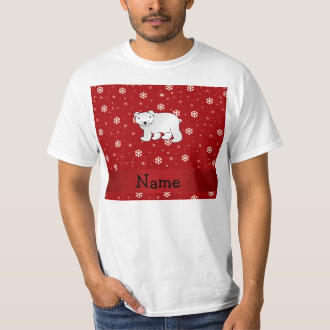 Personalized name polar bear red snowflakes T-Shirt (Front)