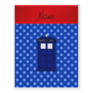 Personalized name police box blue polka dots temporary tattoos