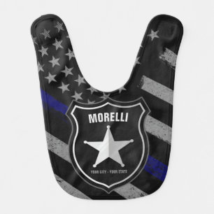 Personalized NAME Police Officer Sheriff Cop Flag Baby Bib