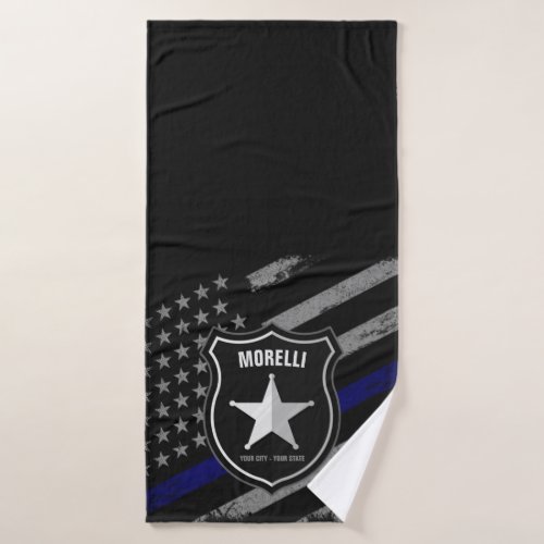 Personalized NAME Police Officer Sheriff Cop Flag Bath Towel Set