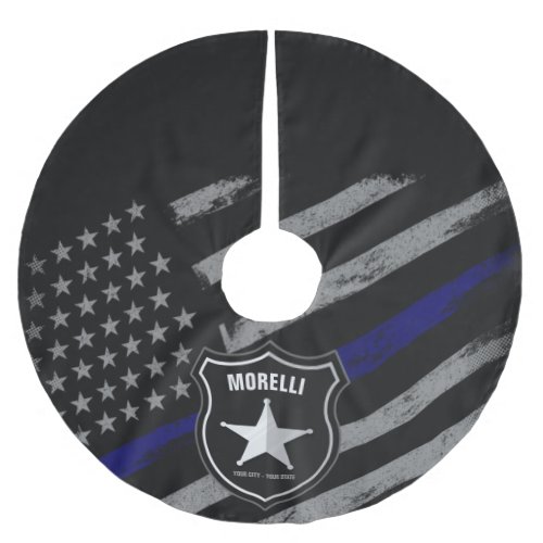 Personalized NAME Police Officer Sheriff Cop Flag Brushed Polyester Tree Skirt