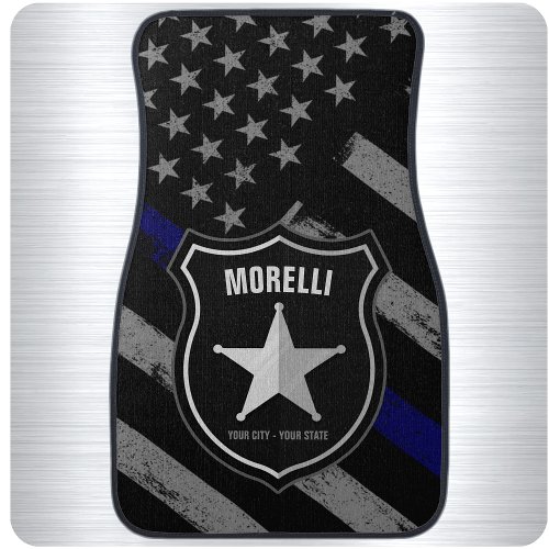Personalized NAME Police Officer Sheriff Cop Flag Car Floor Mat