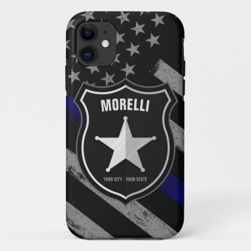 Personalized NAME Police Officer Sheriff Cop Flag iPhone 11 Case