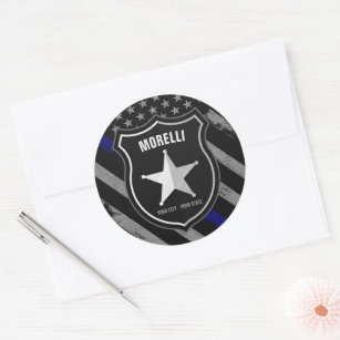 Personalized NAME Police Officer Sheriff Cop Flag Classic Round Sticker
