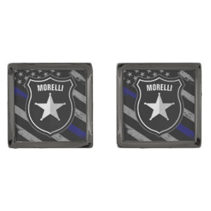 Personalized NAME Police Officer Sheriff Cop Flag Cufflinks
