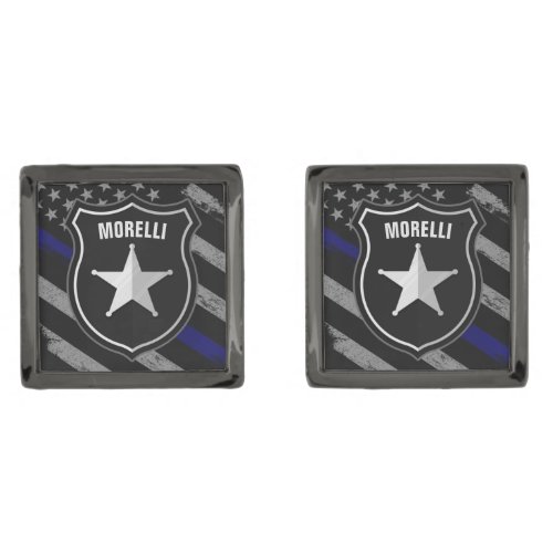 Personalized NAME Police Officer Sheriff Cop Flag Cufflinks