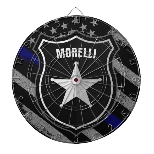 Personalized NAME Police Officer Sheriff Cop Flag Dart Board (Front)