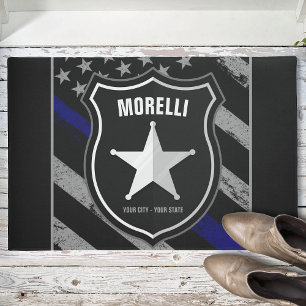 Personalized NAME Police Officer Sheriff Cop Flag Doormat