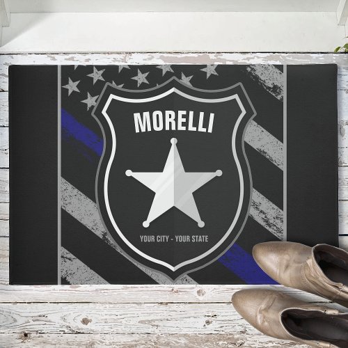 Personalized NAME Police Officer Sheriff Cop Flag Doormat