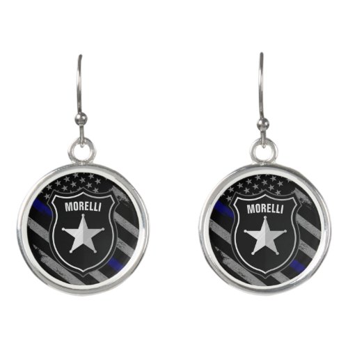 Personalized NAME Police Officer Sheriff Cop Flag Earrings