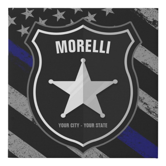 Personalized NAME Police Officer Sheriff Cop Flag Faux Canvas Print (Front)