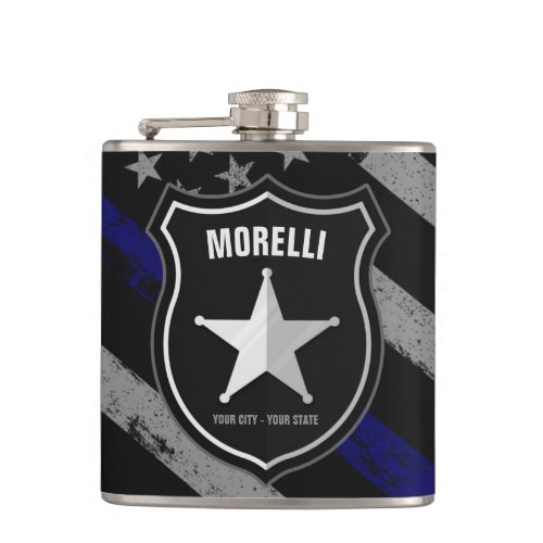 Personalized NAME Police Officer Sheriff Cop Flag Flask
