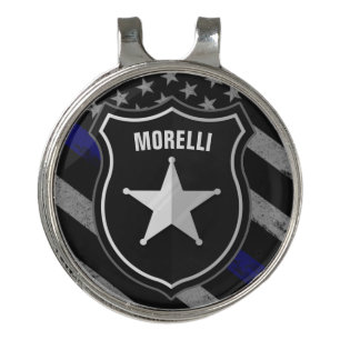 Personalized NAME Police Officer Sheriff Cop Flag Golf Hat Clip