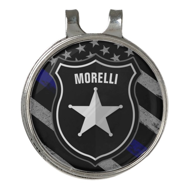 Personalized NAME Police Officer Sheriff Cop Flag Golf Hat Clip (Front)