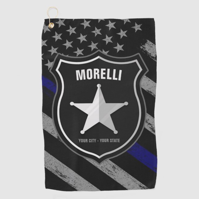 Personalized NAME Police Officer Sheriff Cop Flag Golf Towel (Front)