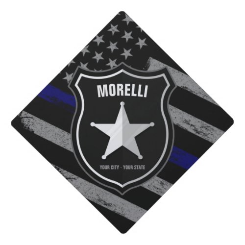 Personalized NAME Police Officer Sheriff Cop Flag Graduation Cap Topper