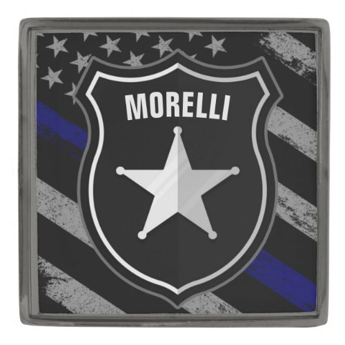 Personalized NAME Police Officer Sheriff Cop Flag Gunmetal Finish Lapel Pin