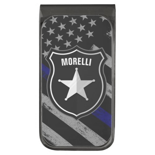 Personalized NAME Police Officer Sheriff Cop Flag Gunmetal Finish Money Clip