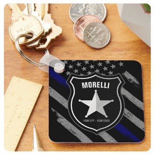 Personalized NAME Police Officer Sheriff Cop Flag Keychain