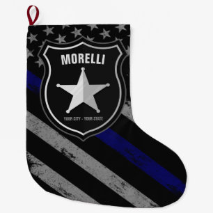 Personalized NAME Police Officer Sheriff Cop Flag Large Christmas Stocking