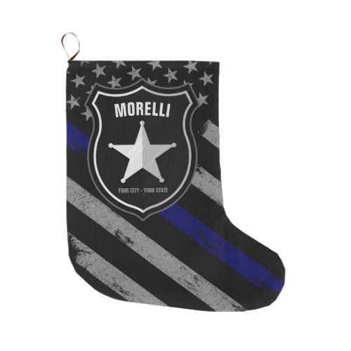 Personalized NAME Police Officer Sheriff Cop Flag Large Christmas Stocking