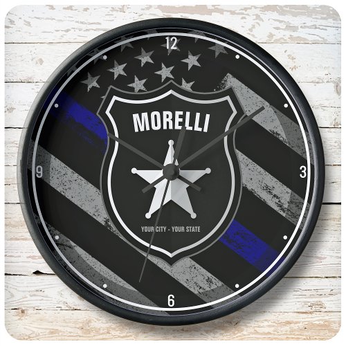 Personalized NAME Police Officer Sheriff Cop Flag Large Clock