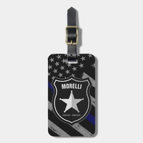 Personalized NAME Police Officer Sheriff Cop Flag Luggage Tag