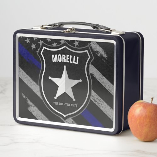 Personalized NAME Police Officer Sheriff Cop Flag Metal Lunch Box
