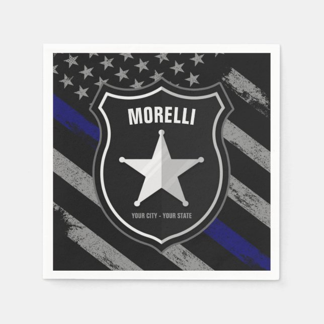 Personalized NAME Police Officer Sheriff Cop Flag Napkins (Front)