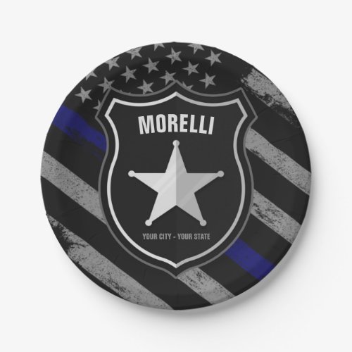 Personalized NAME Police Officer Sheriff Cop Flag Paper Plates