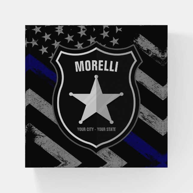 Personalized NAME Police Officer Sheriff Cop Flag Paperweight (Front)