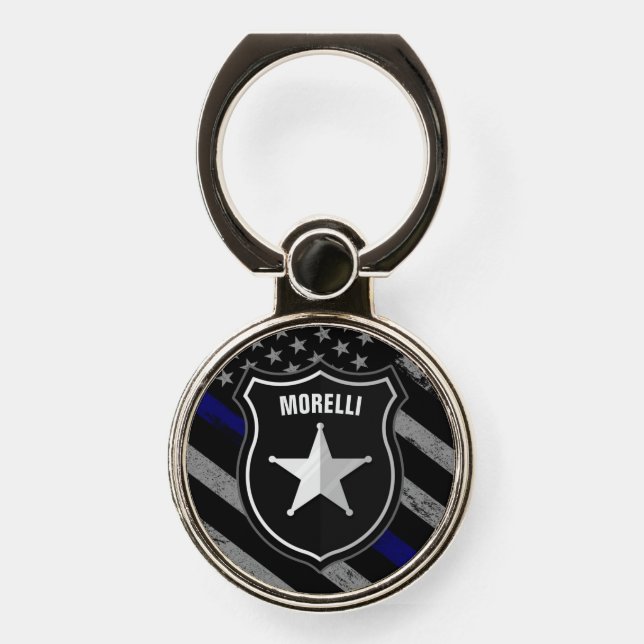 Personalized NAME Police Officer Sheriff Cop Flag Phone Ring Stand (Front)