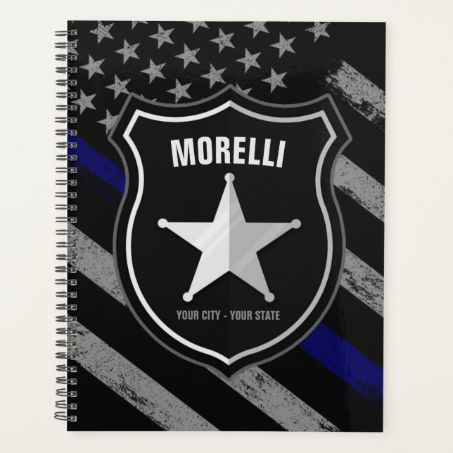 Personalized NAME Police Officer Sheriff Cop Flag Planner (Front)