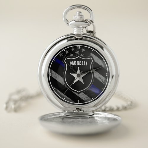 Personalized NAME Police Officer Sheriff Cop Flag Pocket Watch