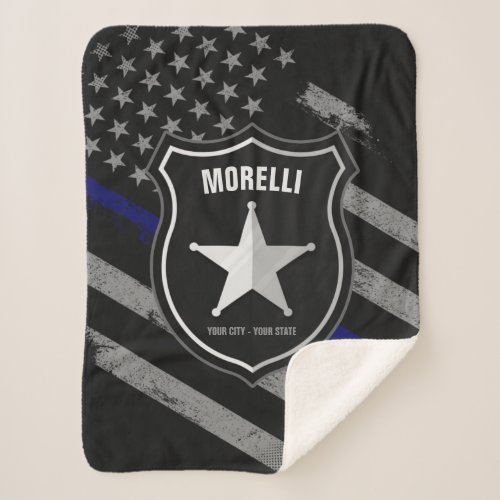 Personalized NAME Police Officer Sheriff Cop Flag Sherpa Blanket