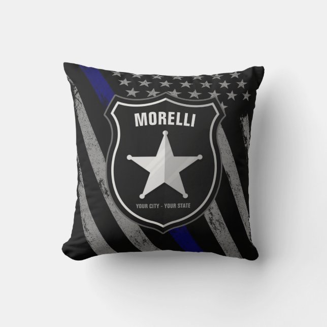 Personalized NAME Police Officer Sheriff Cop Flag Throw Pillow (Front)