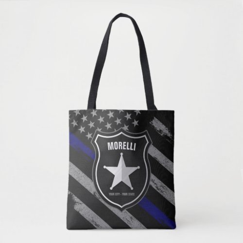 Personalized NAME Police Officer Sheriff Cop Flag Tote Bag